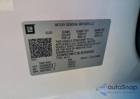 2020 Chevrolet Suburban C1500 Lt из США, поврежденный, VIN 1GNSCHKC3LR250832